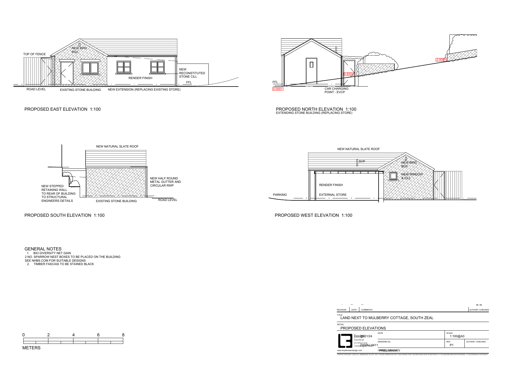 Proposed elevations — Sticklepath stone outbuilding conversion